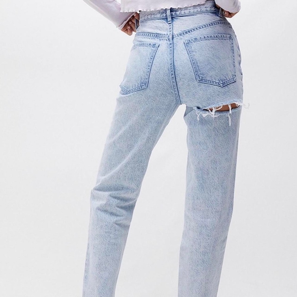 Pacsun Women's Dad Jean Distressed Button Fly Joan Blue